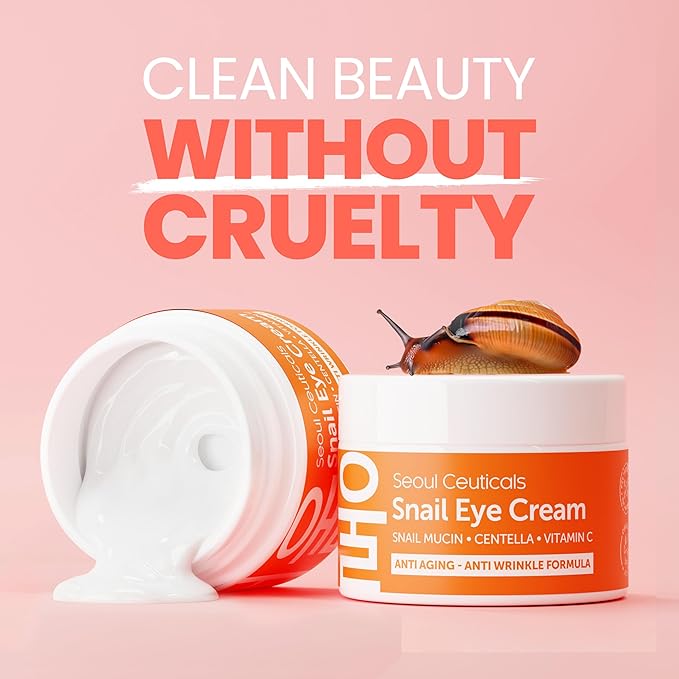SeoulCeuticals Korean Snail Mucin Eye Cream - 97.5% Snail Filtrate K Beauty Anti Aging Under Eye Anti Wrinkle Eye Treatment Cream 0.5oz