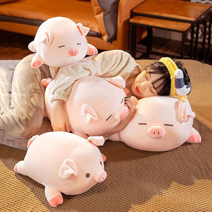 lannery Pig Stuffed Animal Hugging Pillow, Soft Fat Pig Plush Toy Gifts for Kids, Valentine, Christmas (Round Eyes, 15.7")