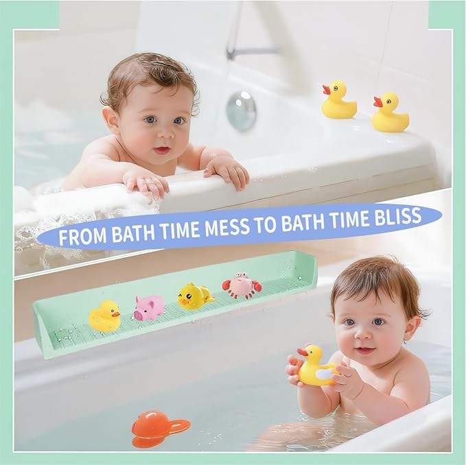 31-Ft Tub Kids Toy Tray Silicone Bathtub Splash Guard with 11 Suction Cups Holder,Soft Silicone Splash Guard for Easy Clean & Fold, Universal for Tub, Bathroom Sink, Kitchen Sink (Green)