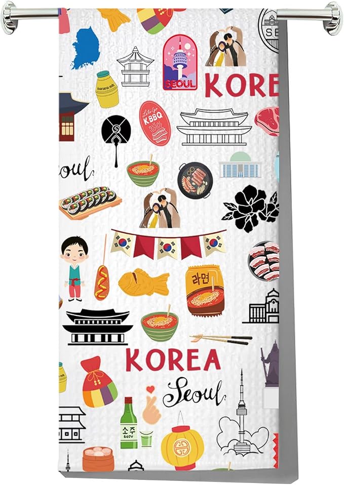 JNIAP Seoul Korea Kitchen Towel Seoul Korea Lover Gifts Korea Kitchen Decor Seoul Korea Themed Gifts Korea Dish Towel (Korea KT)