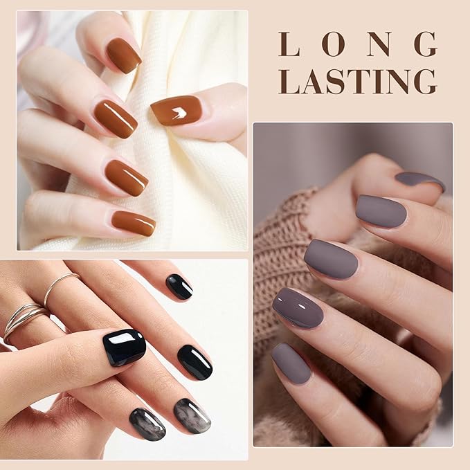 CANNI Gel Nail Polish Set – 6 Colors (Black, Brown, Nude, Grey, Khaki), 9ML Soak Off UV LED Nail Gel, Winter Neutral Shades for DIY Manicure & Salon Nails