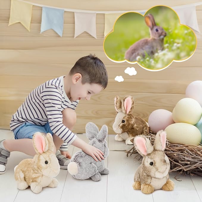 Tezituor 4 Pcs Realistic Rabbit Stuffed Animals Set, 9 Inch Big Stuffed Baby Bunny Plush Toy for Party Decoration, Cute Fluffy Plush Bunny Rabbit Bulk for Boys Girls