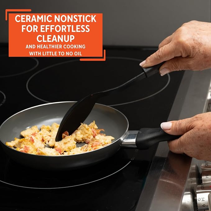 IMUSA 8 Inch Chef Cera Aluminum Ceramic Fry Pan, Gray | Cool-Touch Handle, Sautéing, Stir-Frying, Searing Eggs, Healthy Nonstick Cookware, Compatible with Electric Coil