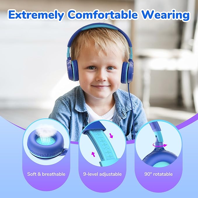 EarFun S1 Kids Headphones, Foldable Wired Headphones for Kids, 85dB Volume Limit, Stereo Sound, Adjustable Headband, Portable Lightweight On-Ear Headphone for School/Travel/Boys/Girls/PC/Tablet