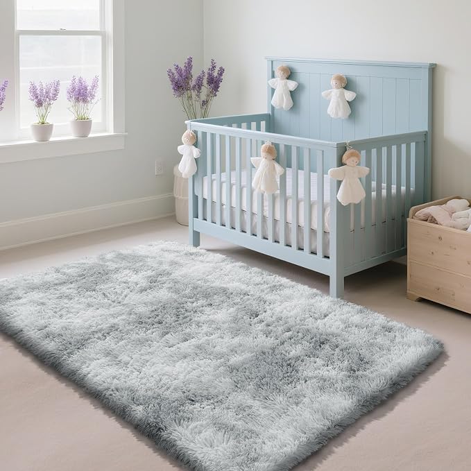 Fluffy Rug Shag Area Rug, Mottling Grey 2x4 Area Rugs for Bedroom, Small Bedside Rug, Soft Fluffy Shag Entryway Throw Rugs for Living Room Bedroom Room Home Decor