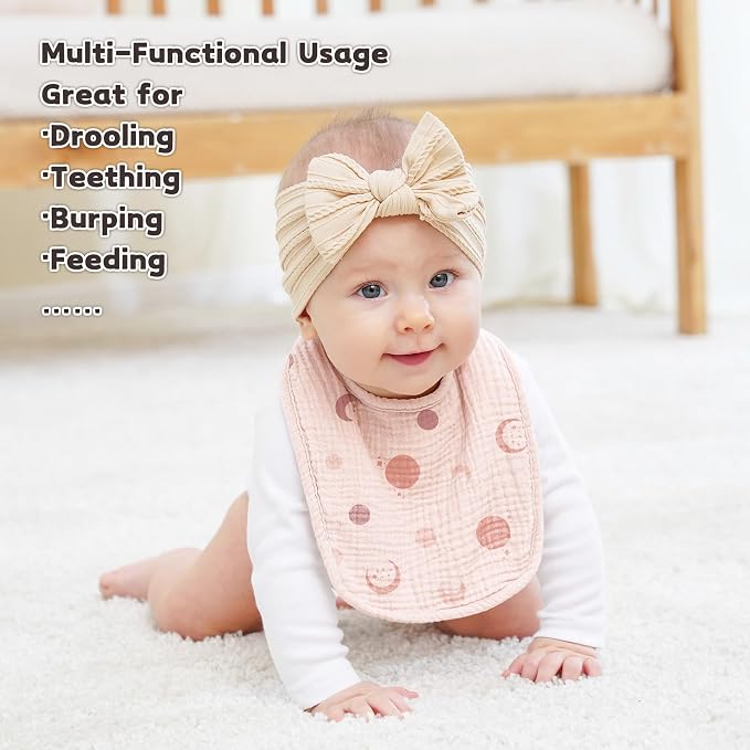 Susurration Muslin Baby Drool Bibs 6Pack Soft Square Adjustable Baby Bandana Bibs for Unisex Girls & Boys