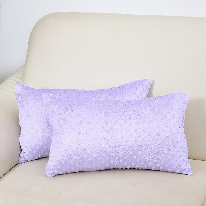 Water Resistant Polyester Pillow Inserts with Plush Dot Cover | Pack of 2 Square Form Indoor Decorative Pillow, Bed and Couch Pillows, 12 x 20 Inches, Orchid