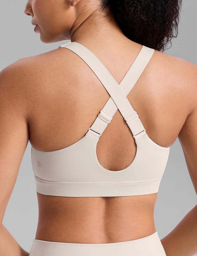 CRZ YOGA Butterbreeze Criss Cross Back Sports Bras for Women - V Neck Adjustable Straps Padded Workout Training Crop Top