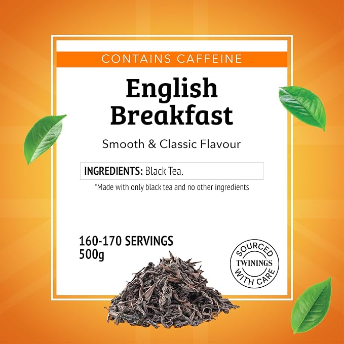 Twinings English Breakfast Loose Leaf Tea, 17.6 Ounces (500g) Resealable Pouch for Freshness (Pack of 1), Smooth, Flavourful, Robust Black Tea Leaves, Caffeinated, Enjoy Hot or Iced