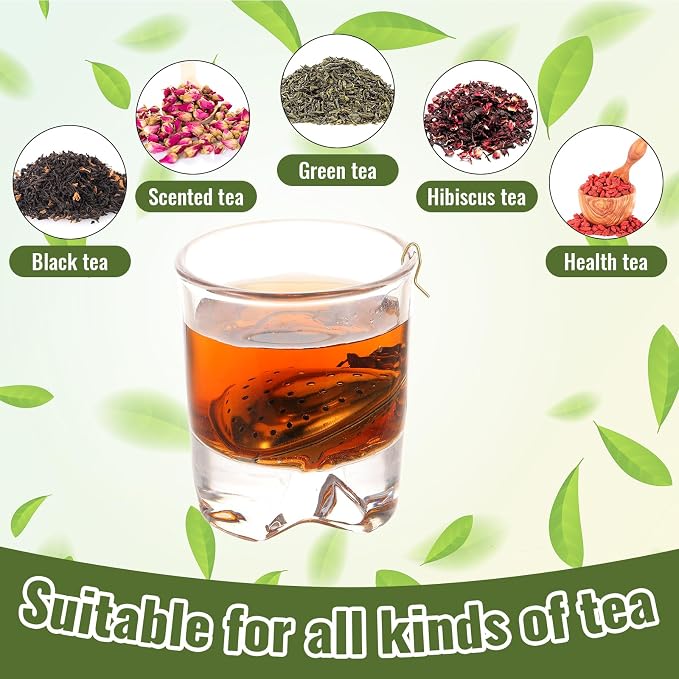 Sumind 100 Pcs Tea Strainer Stainless Steel Tea Ball Infuser Loose Leaf Tea Steeper Tea Interval Diffuser Heart Shape Mesh Tea Filters with Extended Chain Hook for Seasonings Cup Bottle (Gold)