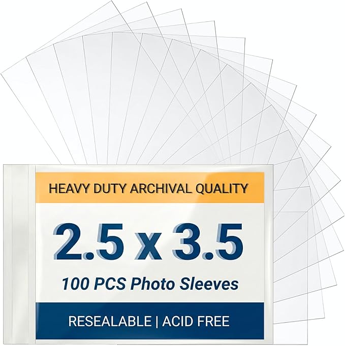 2.5x3.5 Trading Card Sleeves, 2.7 Mil Extra Thick, Heavy Duty Self-Adhesive Archival Protectors for Standard Sized Collectible and Sports Cards, Crystal Clear Dust & Bend Protection, 100 Count