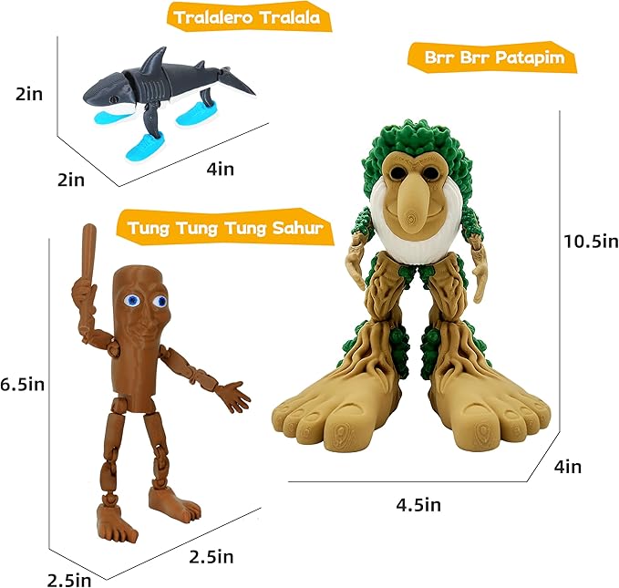 Italian Brainrot Toys,Brainrot Toys,Brainrot Action Figures,Collectible Italian Brainrot Characters,Tralalero Tralala,Tung Tung Tung Sahur,Best Gift for Brainrot Fans & Kids (7Pcs)