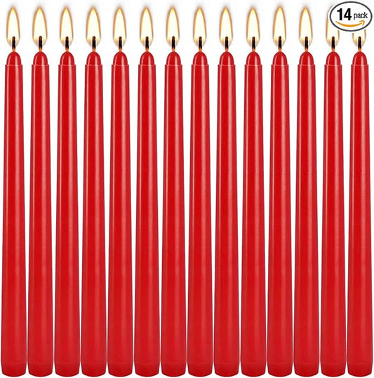 WPONSZU 14 Pack Tall Red Taper Candles 10 Inch Unscented Dripless Candlesticks for Christmas,Valentine's Day,Dinner,Party,Brithday,Wedding and Home Decoration - 8 Hour Burn Time.