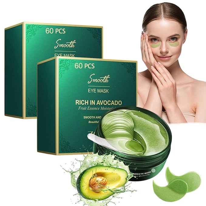 Avocado Under Eye Patches (60 PCS), Collagen Eye Mask for Dark Circles and Puffiness, Hydrating Under Eye Pads for Women & Men