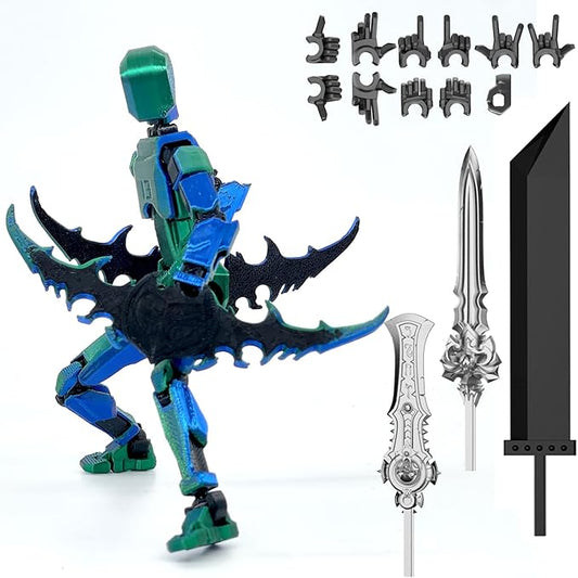 Assembled Lucky 13 Action Figures, Titan 13 Action Figure,3D Printed T13 Action Figure Multi-Jointed Movable, Dummy Hand Painted Figure, Desktop Decorations Game Gifts, (Laser Green)