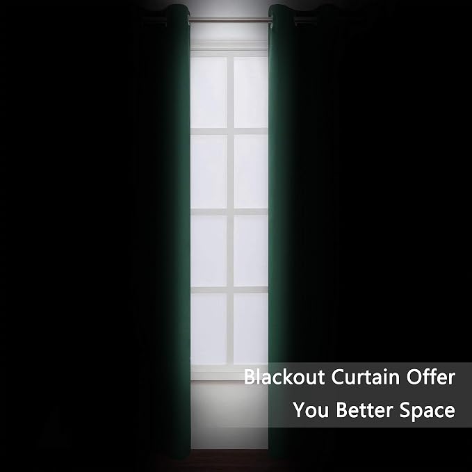 LEMOMO Dark Green Thermal Blackout Curtains/42 x 95 Inch/Set of 2 Panels Room Darkening Curtains for Bedroom