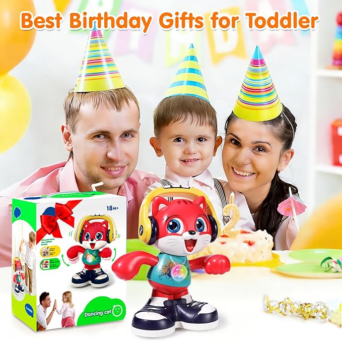 Baby Toys, Dancing Cat for Baby Boys & Girls with Music & Recording, Kids Interactive Early Learning Educational Toddler Toys for 2 3 Year Old Boys Girls with Sound Lights Effect Birthday Xmas Gift