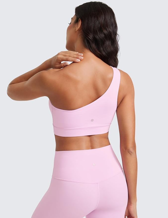 CRZ YOGA Butterluxe One Shoulder Sports Bras for Women - Sleeveless One Strap Low Impact Asymmetrical Workout Yoga Tops