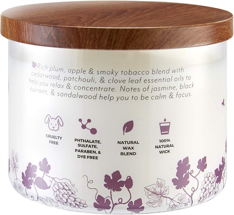 Essential Elements by Candle-Lite Company Scented Wild Fig & Tobac 3-Wick Jar Candle, 14.75 oz, Off White