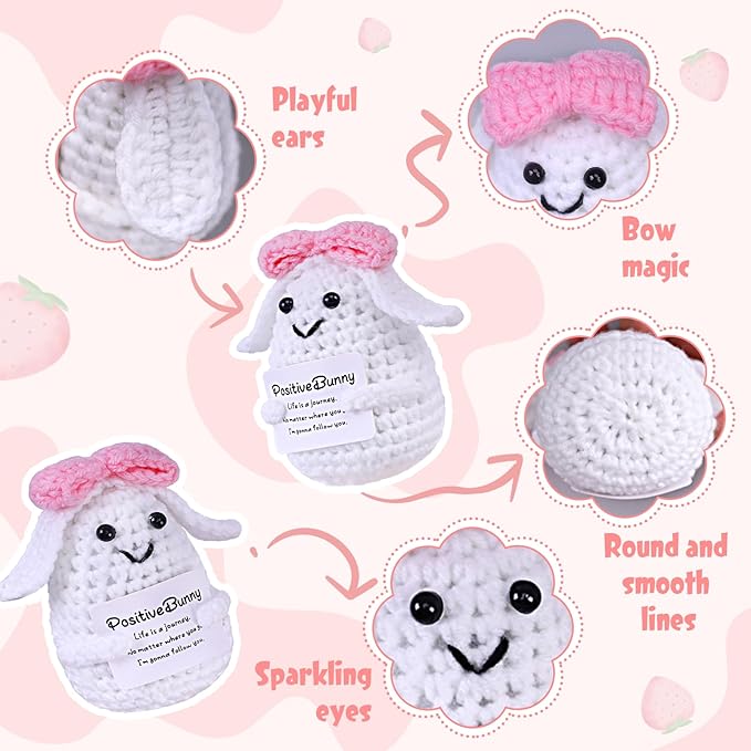PARTY TONIGHT Cute Funny Positive Bunny Inspirational Gifts, Knitted Emotional Support Crochet Bunny Cute Positive Crochet Animals Creative Knitted Birthday Christmas Girls Gifts