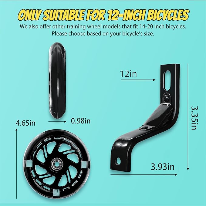 PRUNUS Flash BIKE Training Wheels for 12 14 16 18 20 Inch.Training Wheels for Kids Bike is Heavy Duty.Bicycle Training Wheel is Suitable Single Speed Bike