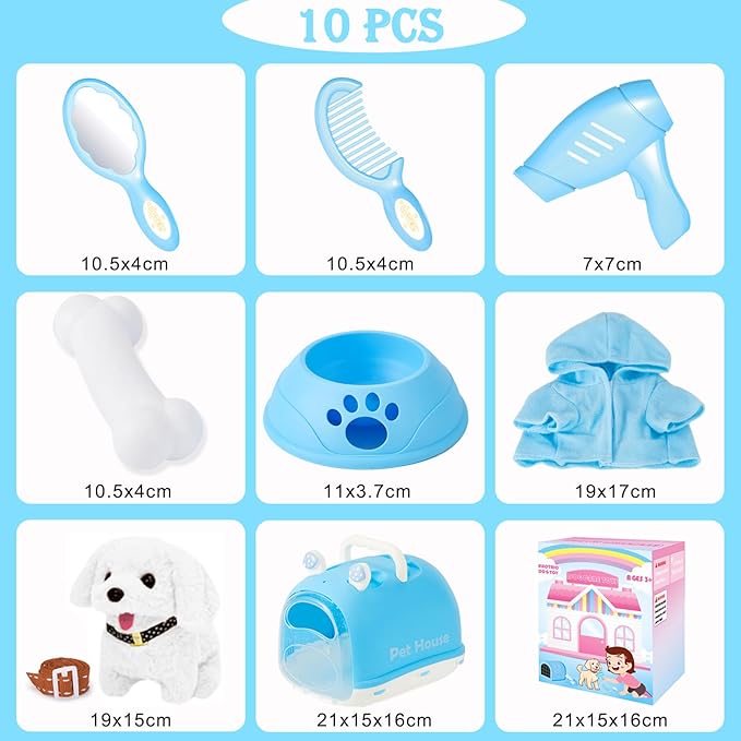 Dog Toys for Kids Girls, Walking and Barking Electronic Interactive Plush Puppy Toy Set and Pet Care Toy Set Accessories, Pretend Playset for Toddlers, Girl Role Play Gift for 3 4 5 6 Year Old