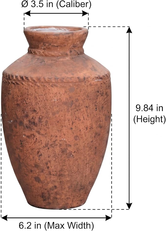 Terracotta Vase, 10 Inch Large Ceramic Flower Vases Rustic Farmhouse Pottery Vase for Home Decor Fireplace Entryway Kitchen Living Room Shelf Mantle Table Decor Brown