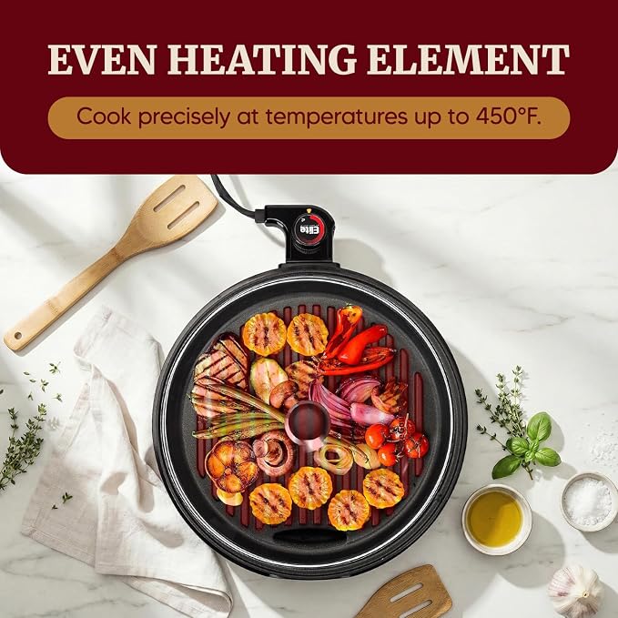 Elite Gourmet EMG6505G Indoor Electric BBQ Grill, Non-Stick, 12"