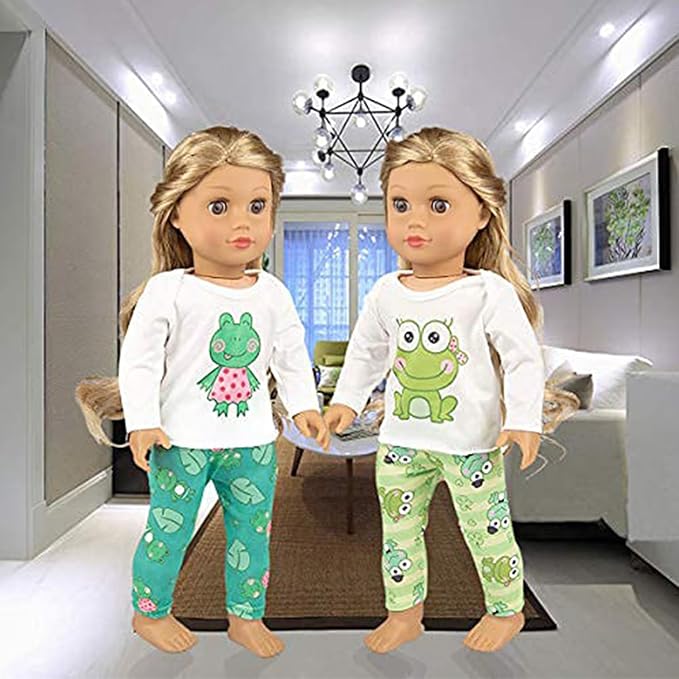 Ecore Fun 2 Sets 16-18 Inch Doll Clothes Pajamas Outfits for 18 Inch Girl Doll - 2 Pcs Tops + 2 Pcs Pants