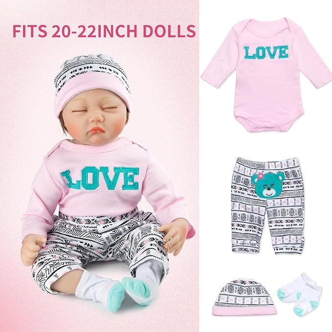 Reborn Baby Girl Doll Clothes Pink Outfits Accesories 8 Pcs Set with Backpack&Diaper for 17-22 Inch Reborn Doll Newborn Girl