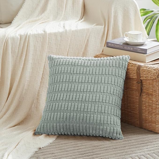 Fancy Homi 4 Packs Decorative Throw Pillow Covers for Living Room Couch Bed, Modern Farmhouse Boho Home Décor Accent Cushion Case, 16" x 16", Grey Blue