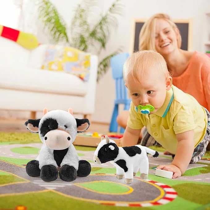 2 Pcs Cow Stuffed Animal Toys Set,8 INCH Soft and Plush Stuffed Animals for Girls Realistic Animals Gifts, Cute Soft Cow Animal Boys and Girls Toy for Toddlers