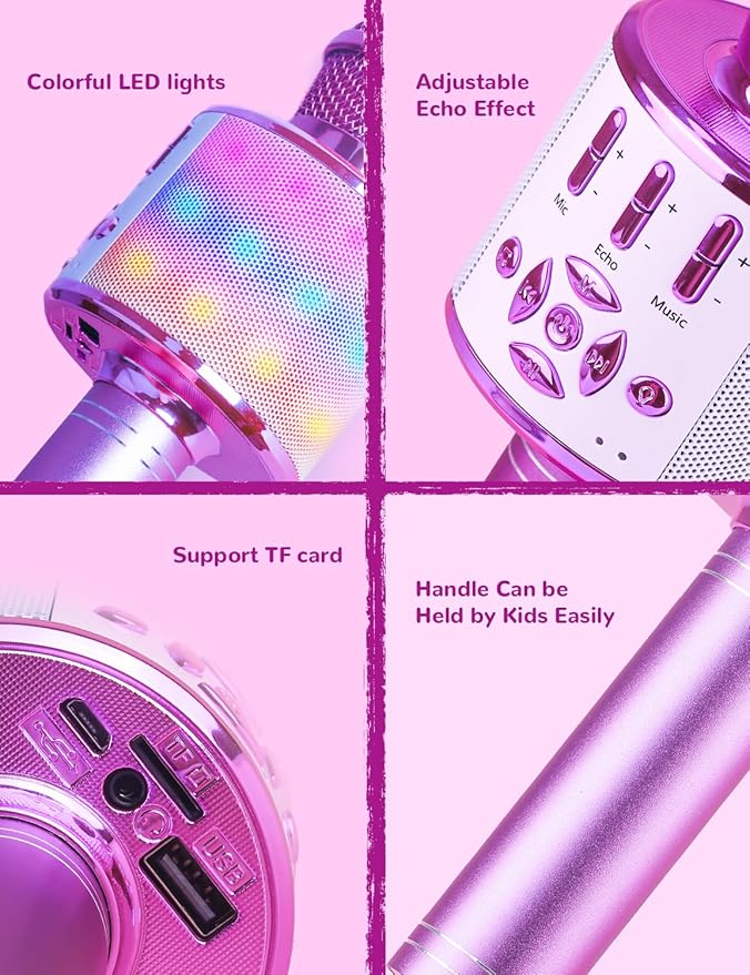 Amazmic Toys for Girls, Kids Karaoke Microphone Toddler Microphone for Kids with Lights, for Girls, Birthday New Year Party Boys Toy Age 3 4 5 6 7 8+(Light Purple)