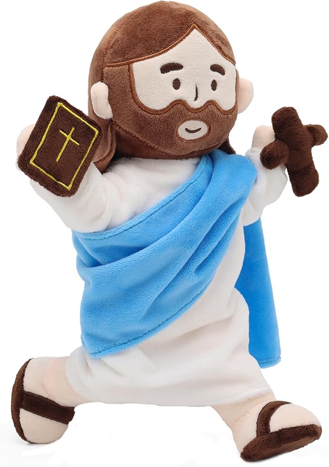 Jesus Plush Doll with Jointed Skeleton Jesus Plushie 13.4" Poseable Jesus with Removable Accessories Easter Christian Gifts for Kids (Blue)