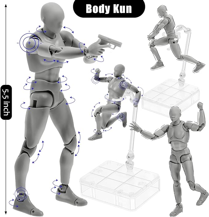 Yookeer Body Set, Drawing Action Figures Female and Male PVC Drawing Doll Human Model Figure with Joints for Artists(Gray)