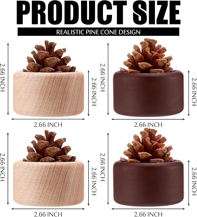 Teenyyou 4 Pcs Pinecone Passive Diffuser for Car Wood Woodpile Essential Oil Diffuser Round and Square Home Office Bedroom Decoration