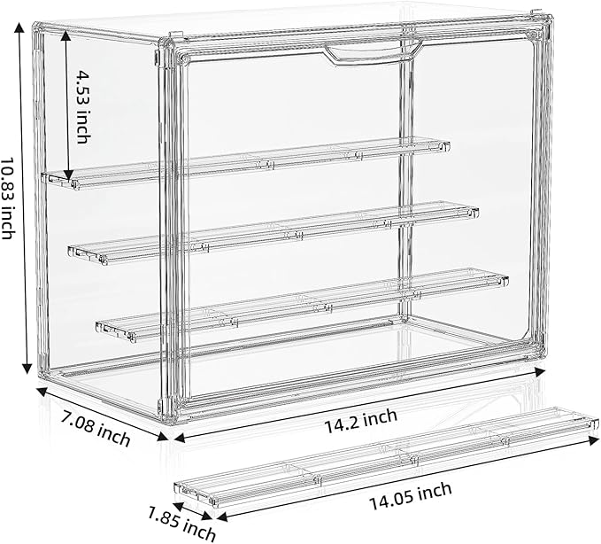 Clear Acrylic Display Case for Collectibles 4 Layer Hobby Figure Display Case Box with Shelves Stackable Figurine Display Shelf for Funko Pop, Pop Mart, Labubu, Model, 4 Pack