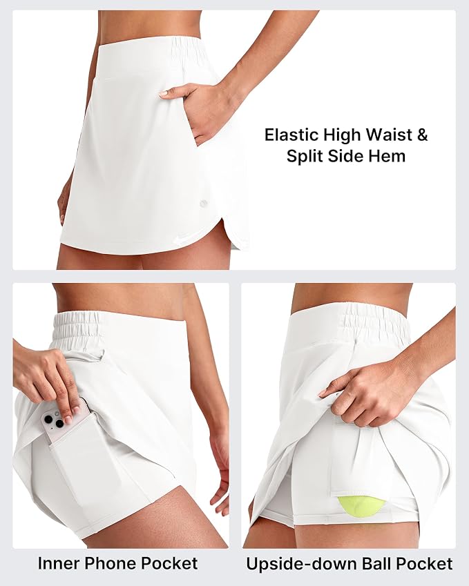 G4Free A Line Golf Skirts for Women 15'' Elastic High Waisted Tennis Skort | with 4 Pockets, Built-in Shorts, Dolphin Hems, Lightweight, Quick-dry, Breathable, Vibrant Colors, Athletic & Casual