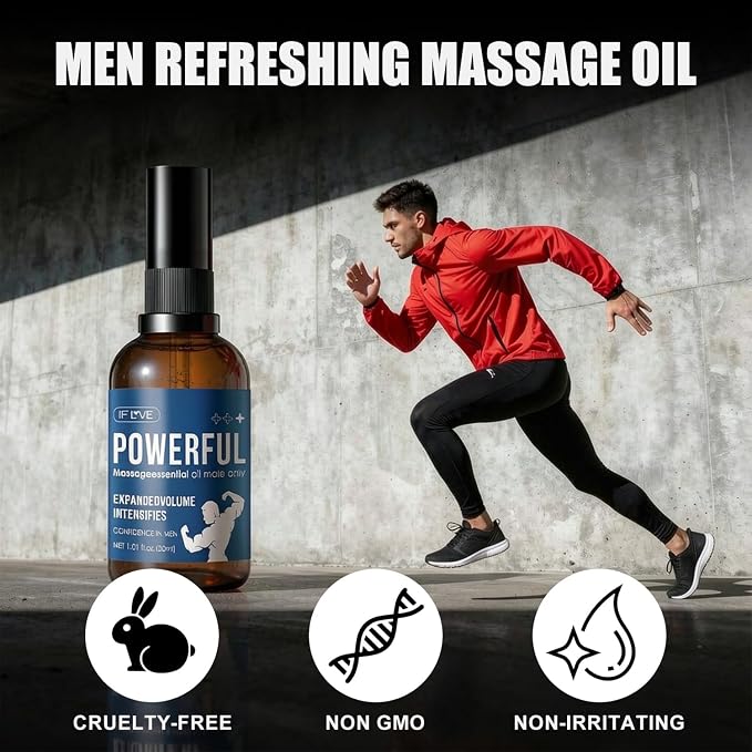Men's Intimate Massage Oil, Personal Care Oil for Men, Nourishing and Moisturizing Formula, Fast Absorbing Botanical Oil for Daily Intimate Care, Body and Couples Massage, 1.01 Fl Oz