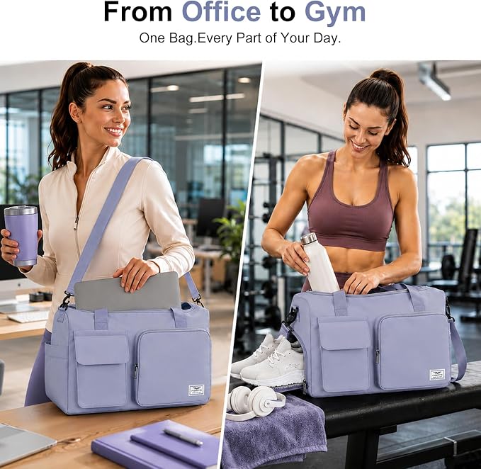 FIORETTO Women's Gym Duffle Bag with Shoes Compartment, 30L Capacity, Ideal for Travel, Gym, Sports, Duffel, Weekender