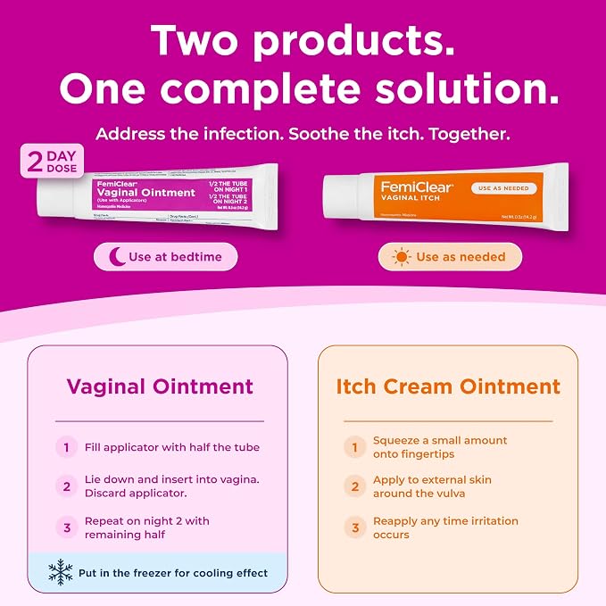 FemiClear Yeast Infection & Itch Relief Ointment Duo, 2-Day Dose, 1 Oz | Fast-Acting Soothing Care & Vaginal Relief for Itching, Irritation, Discharge, All-Natural, Organic Ingredients