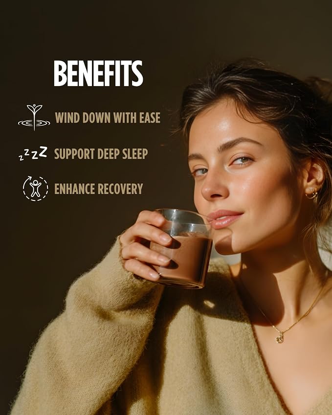 Calm Magnesium Hot Cocoa Sleep Aid - Melatonin-Free Nighttime Drink Mix with Reishi, L- Theanine, Chamomile & L-Tryptophan - Sleepy Hot Chocolate for Relaxation, Stress & Deep Rest - 20 Servings