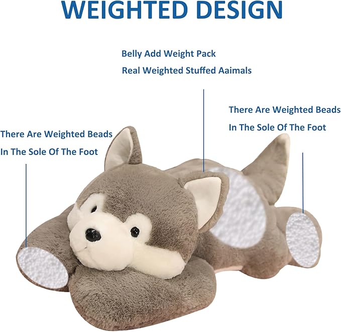 Weighted Stuffed Animals, 29.5in 6.2lbs Weighted Husky Stuffed Animal Toy Cute Husky Plush Pillow for Adults Boys Girls