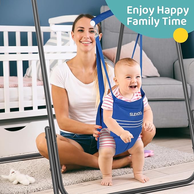 Slevoo 2 in 1 Baby Jumper Swing, Portable Toddler Swing with Foldable Stand, Indoor Outdoor Baby Jumpers and Bouncers, 6 Months to 6 Years, Blue