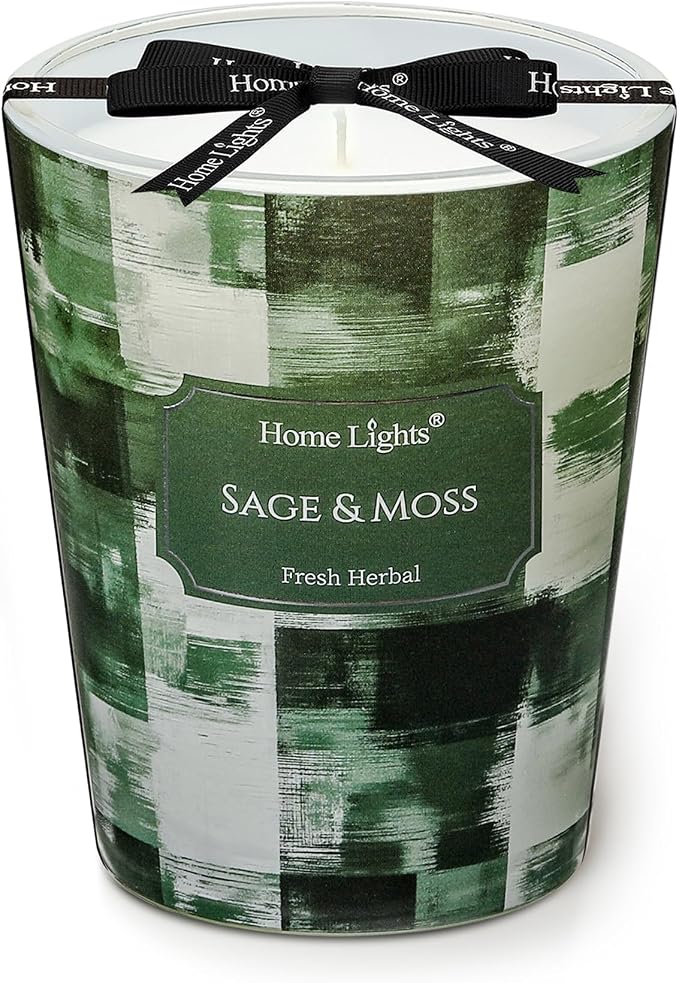 HomeLights Scented Candles for Women & Men, 6.7oz Candle Jars Aromatherapy Single Wick Candle, Ideal for Scandinavian Minimalist Design Home Decor and Gifts, Sage & Moss