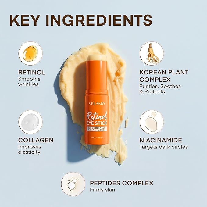 Retinol Under Eye Balm Stick: Korean Retinol Eye Cream for Dark Circles, Puffiness, Eye Bags, Wrinkles & Fine Lines - 8-IN-1 Formula with Collagen, Niacinamide, Peptides & Hyaluronic Acid 0.35 OZ/10g