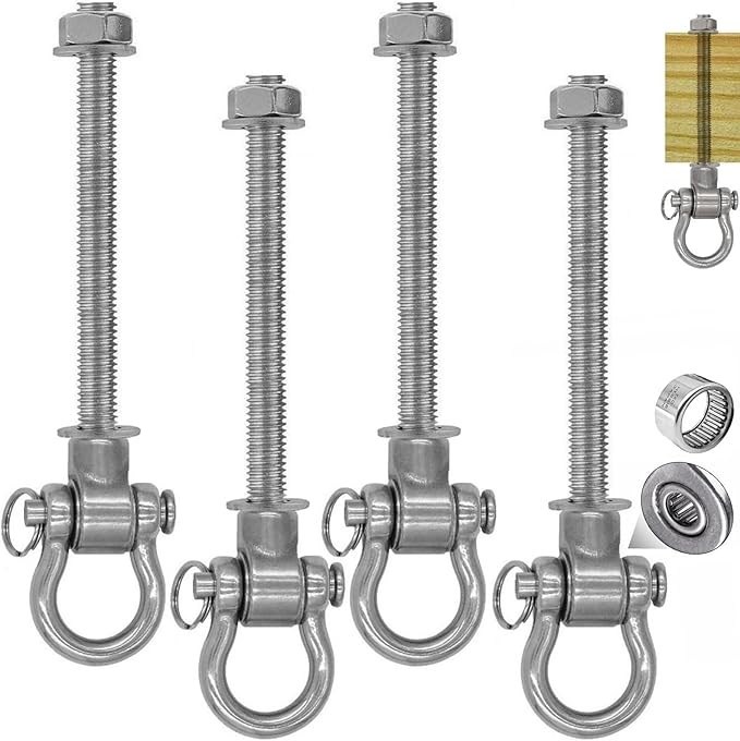 4 Heavy Duty Bearing Swing Hanger Permanent Anti-Rust (10mm) 180° Swing, 1500 LB, Wood Beam sandbag Yoga Swing Hammock Chair