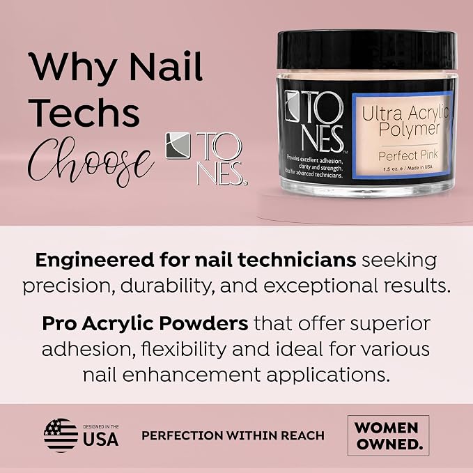 Tones Ultra Acrylic Powder | Perfect Pink | 8.5 Oz | Durable Retention | Silky Consistency | Crystal Clarity & Effortless Nail Sculpting Formula