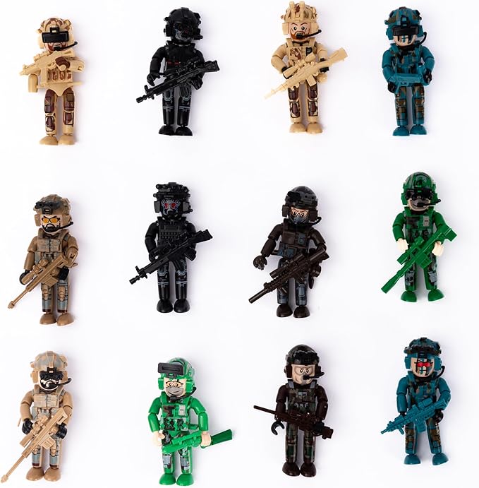 12 PCS Ramdom Military Minifigures People Army Men Modern Soldier Figures(Ramdom 12 figs Included)