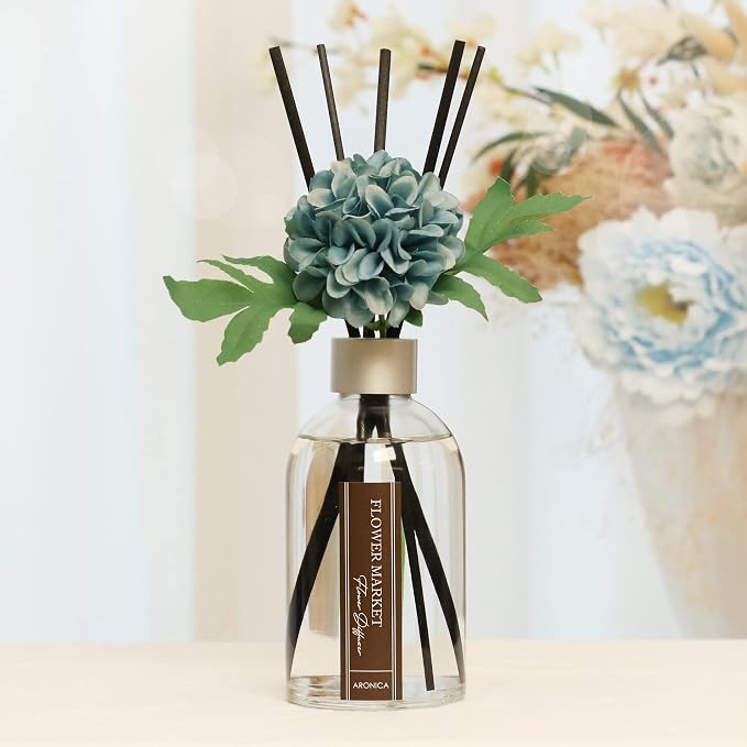 Aronica Flower Diffuser, Flower Market Scent Teal Bathroom Accessories, Summer Bath Decor Aqua Blue, Aesthetic Room Decor, Turquoise Living Room Decor